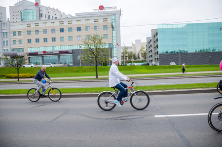 BELARUS, MINSK - APRIL 30/2016: On the central streets of Minsk hosted the annual bicycle carnival in which everyone participated.のeditorial素材