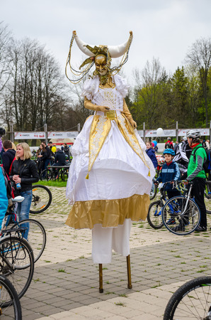 BELARUS, MINSK - APRIL 30/2016: On the central streets of Minsk hosted the annual bicycle carnival in which everyone participated.のeditorial素材