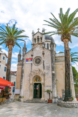 MONTENEGRO, HERCEG NOVI - MAY 27/2017: an old Orthodox church works for the guests of the city.のeditorial素材