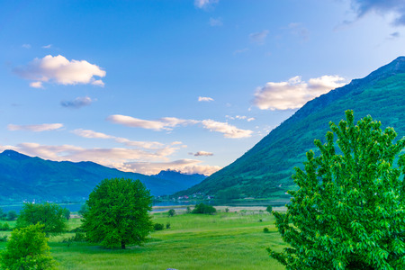 Unusual lake Plav among the picturesque mountain peaks of Montenegro.