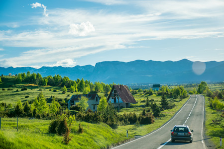 MONTENEGRO, ZABLJAK  - MAY 29/2017: tourists travel on the mountain roads of Montenegro by car.のeditorial素材
