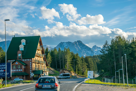 MONTENEGRO, ZABLJAK  - MAY 29/2017: tourists travel on the mountain roads of Montenegro by car.のeditorial素材
