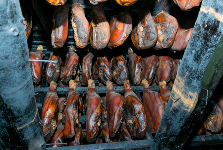 Preparation of prosciutto in rural areas in Montenegro.の写真素材