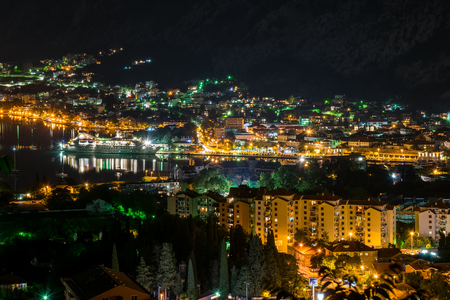 The lights of the night city in the old fjord.の写真素材