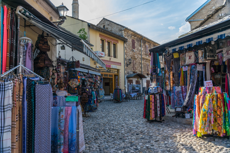 BOSNIA AND HERZEGOVINA, MOSTAR - JUNE 1/2017: Sellers sell their products on the market.のeditorial素材