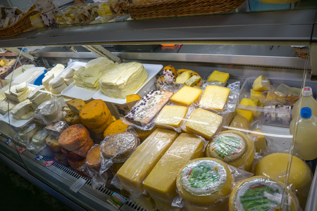 MONTENEGRO, BUDVA - JUNE 05/2017: tourists make their purchases in the central city market.のeditorial素材