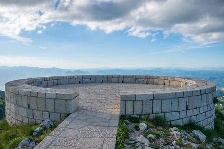 The scenic viewpoint is at the top of a high mountain.の写真素材