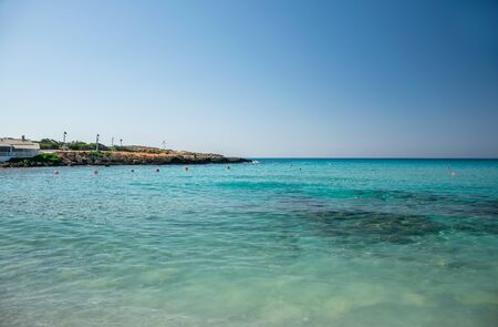 The most famous beach of Cyprus with crystal clear water. Nissi Beach.の写真素材