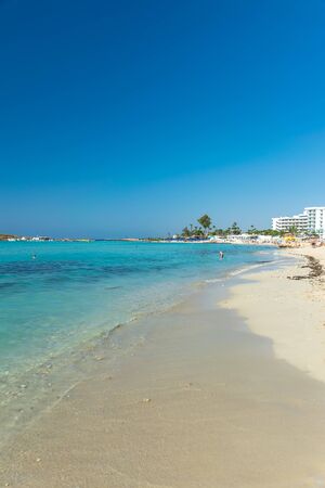 The most famous beach of Cyprus with crystal clear water. Nissi Beach.の写真素材