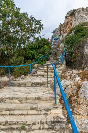 The road to the top of the church in Protaras, Cyprus. Church of the Prophet Elijah.の写真素材