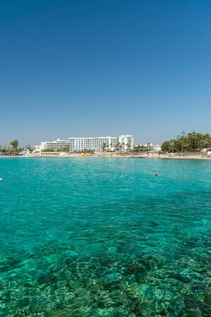 The most famous beach of Cyprus with crystal clear water. Nissi Beach.の写真素材