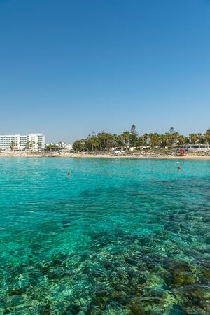 The most famous beach of Cyprus with crystal clear water. Nissi Beach.の写真素材