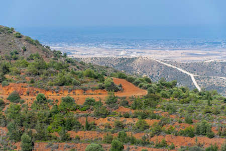 Beautiful view of the open spaces of the mountains of Cyprus with green treesの写真素材