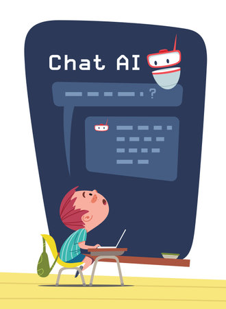 A student who find answers using CHAT AI. Illustration based on the concept of the impact of AI technology on the educational environment.のイラスト素材