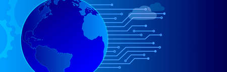 Data communication graphic with network elements.