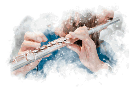 Music illustration with transverse flute and abstract elements.のイラスト素材