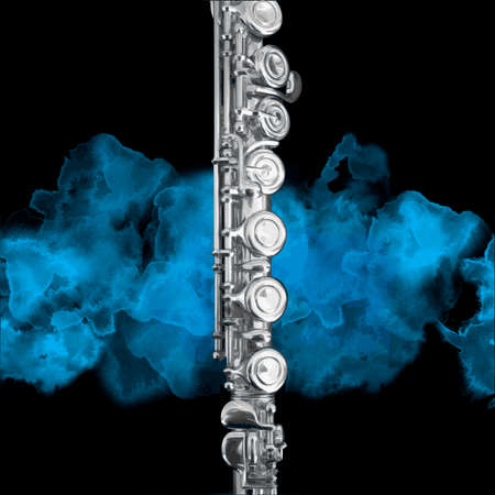 Music illustration with transverse flute and abstract elements.