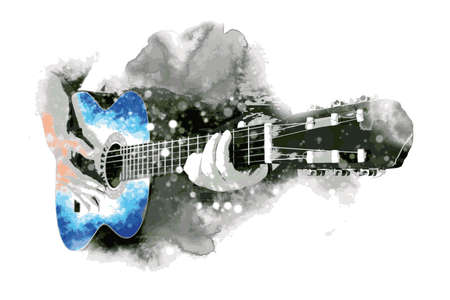 Music illustration with guitar and abstract elements.のイラスト素材