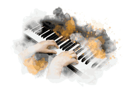 Music illustration with piano and abstract elements.のイラスト素材