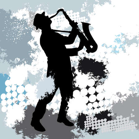 Music graphic with saxophone player.のイラスト素材
