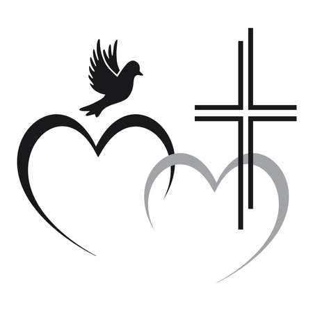 Memorial graphic with heart and cross.のイラスト素材