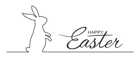 Happy easter lettering graphic with rabbit.のイラスト素材
