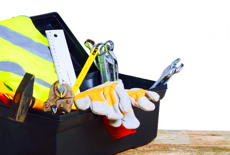 Worker tools isolated on white background の写真素材