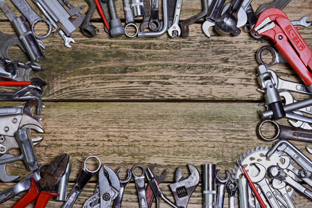 Tools on the wood backgroundの写真素材