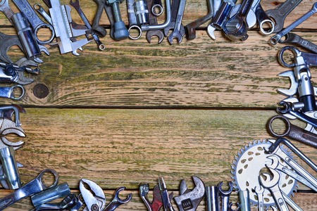 Tools on the wood backgroundの写真素材
