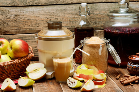 Homemade apple juice pressed from apples fresh subscription.の写真素材