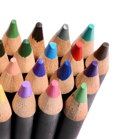Group of multicolor pencils closeup shotの写真素材