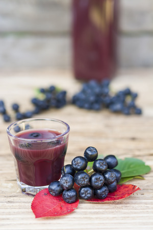 A glass of tincture of chokeberry.の写真素材