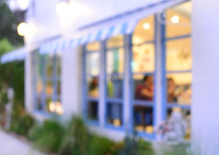 blur blue white outdoor cafe or restaurant in European styleの写真素材