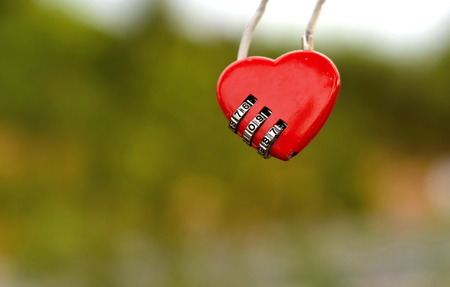 red heart padlock with key numberの写真素材