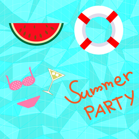 blue sea summer swimming pool party with watermelon lif bouy backgroundのイラスト素材