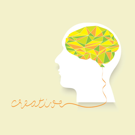 Polygonal brain with white head human head and creative letter idea vector backgroundのイラスト素材