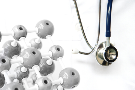 stethoscope for doctor medical health diagnosis with chemical science structure white backgroundの写真素材