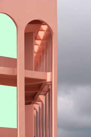 part of arch curve door pink orange architecture wall on cloud skyの写真素材