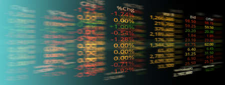 market trading stock and index number on glow blue red green digital technology blur light line...