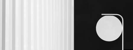 white round hanging label on black wall and modern design line of architecture banner background