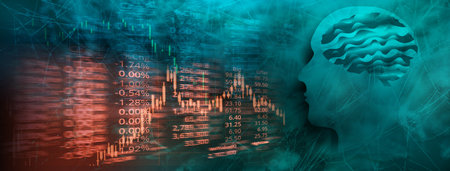 market trading stock index number and graph on black blue digital technology blur light line and...