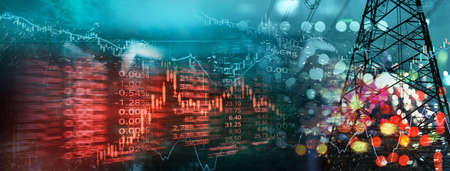 red market stock graph and information with city light and electricity and energy facility industry...