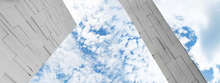 white brick concrete minimalism architecture building with cloud blue sky background