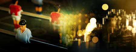 golden light of trade stock market and index number and soccer sport game competition for business...