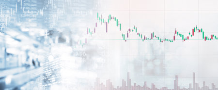 stock market index and graph line for technology business blue white banner background