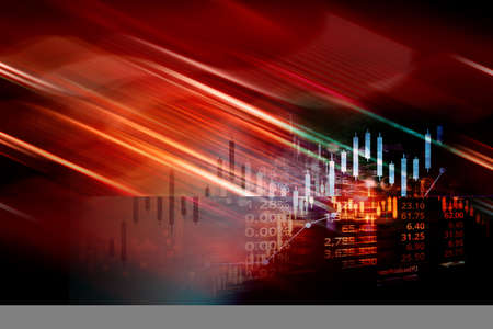 gradient red light and index number and graph of stock market business abstract backgroundの写真素材