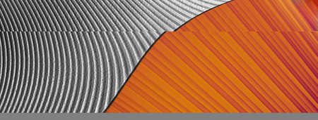 modern contemporary curve cement and metal abstract with yellow orange fabric modern texture banner backgroundの写真素材