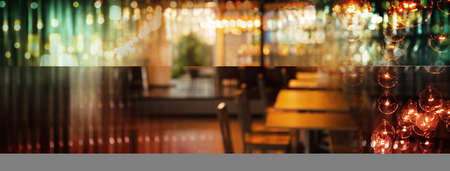 blur glowing lamp abstract light at party night in bar or pub banner backgroundの写真素材