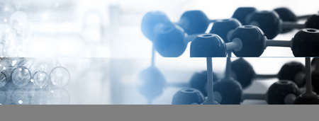 molecular chemistry structure and test tube in medical health science lab white banner backgroundの写真素材