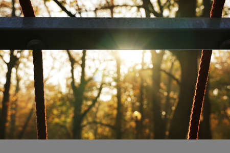 drop of watwer metal and rope  part and sunlight tree in the gardenの写真素材